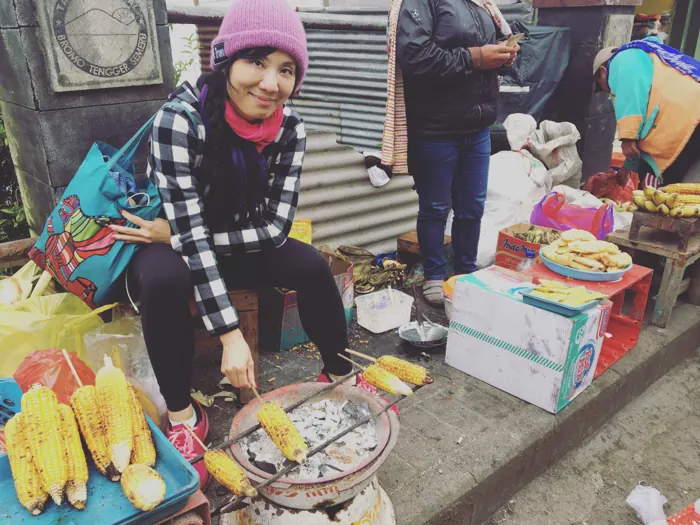 A street stall grilling corn