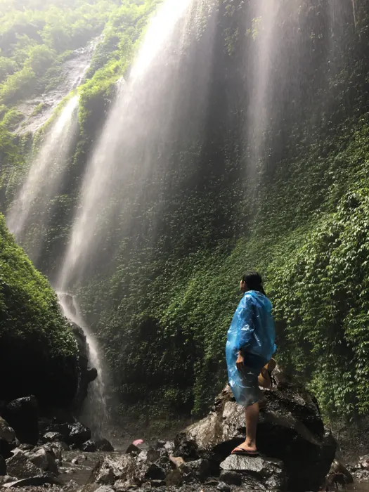 Under a waterfall